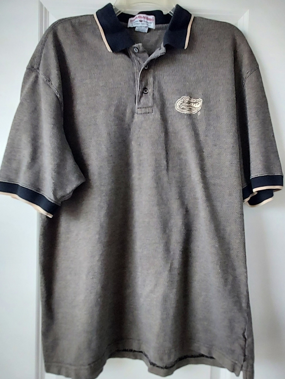 Florida Gators Polo Golf Shirt Mens Lg Black Tan Knit Boca Classics Cotton READ